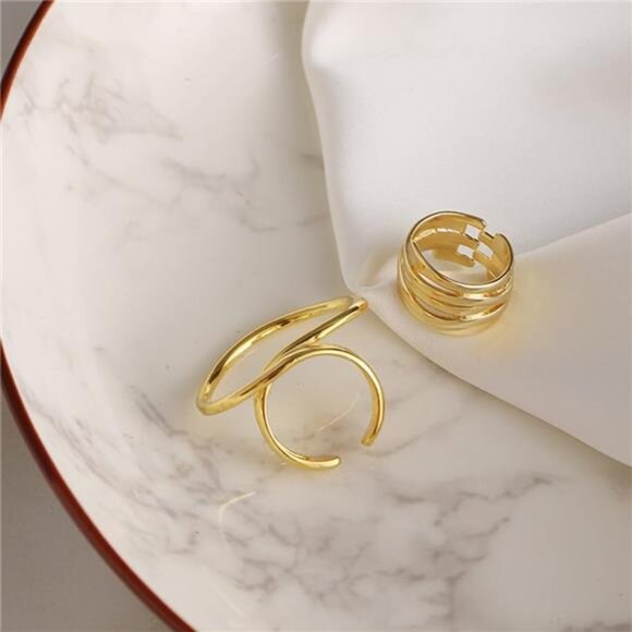 Edgy Geometric Knuckle Rings – Chunky Adjustable Gold Statement Ring Set - Picture 4 of 4